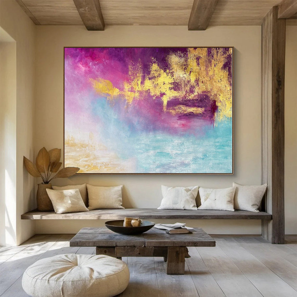 Purple, Pink, Gold, Blue Abstract Fluid Landscape Acrylic Painting WB012