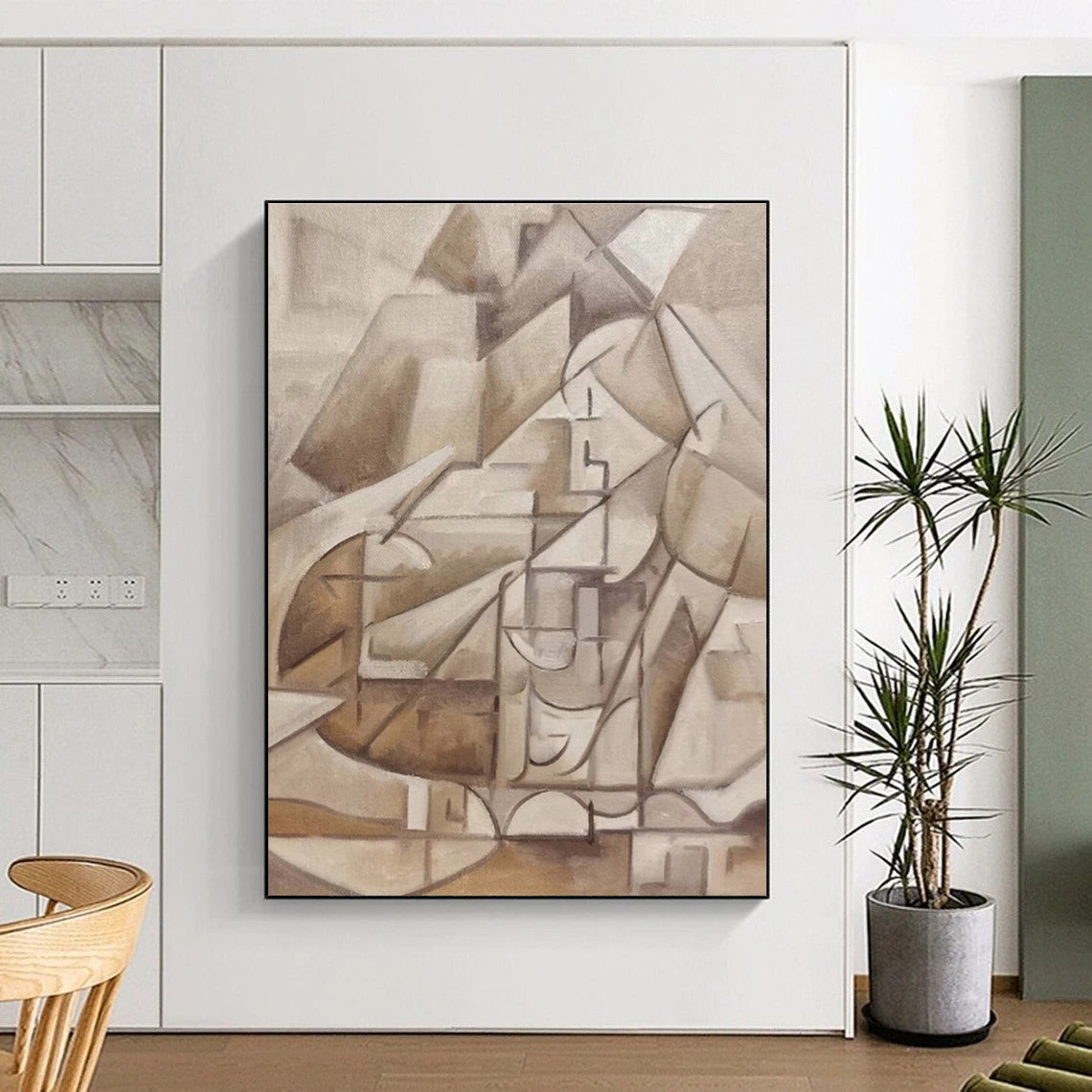 Gaint Canvas Art Beige Geometric Abstract, Oversized Abstract Wall Art HS438