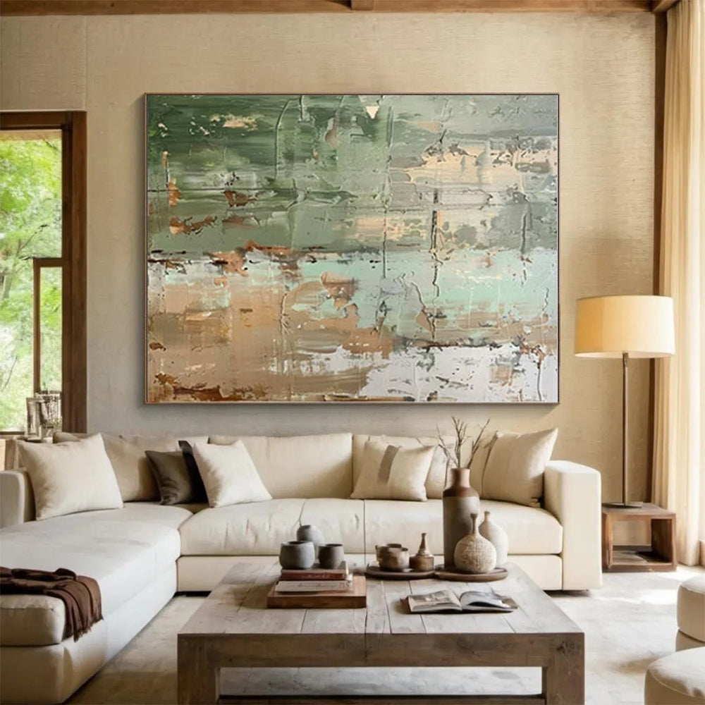 Handmade Art Earthy Greens and Neutrals Textured Abstract Art HS595