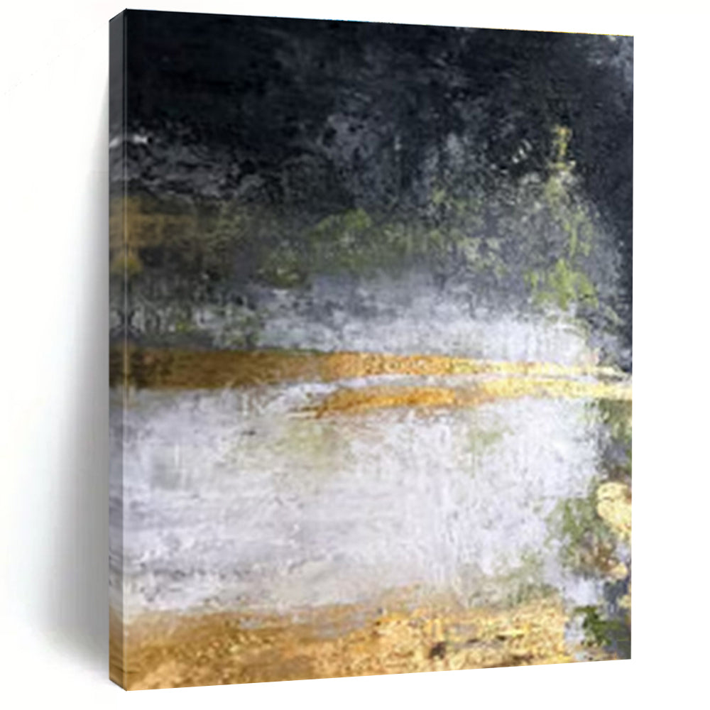 Unique Abstract Art Black, Gold, and Green Textured Abstract Art HS653