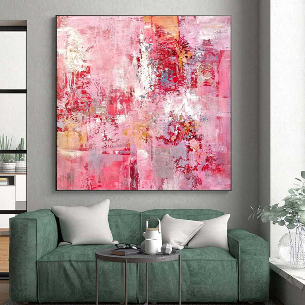 Hand Painted Art Pink Textured Abstract, Acrylic Modern Art Paintings HS345