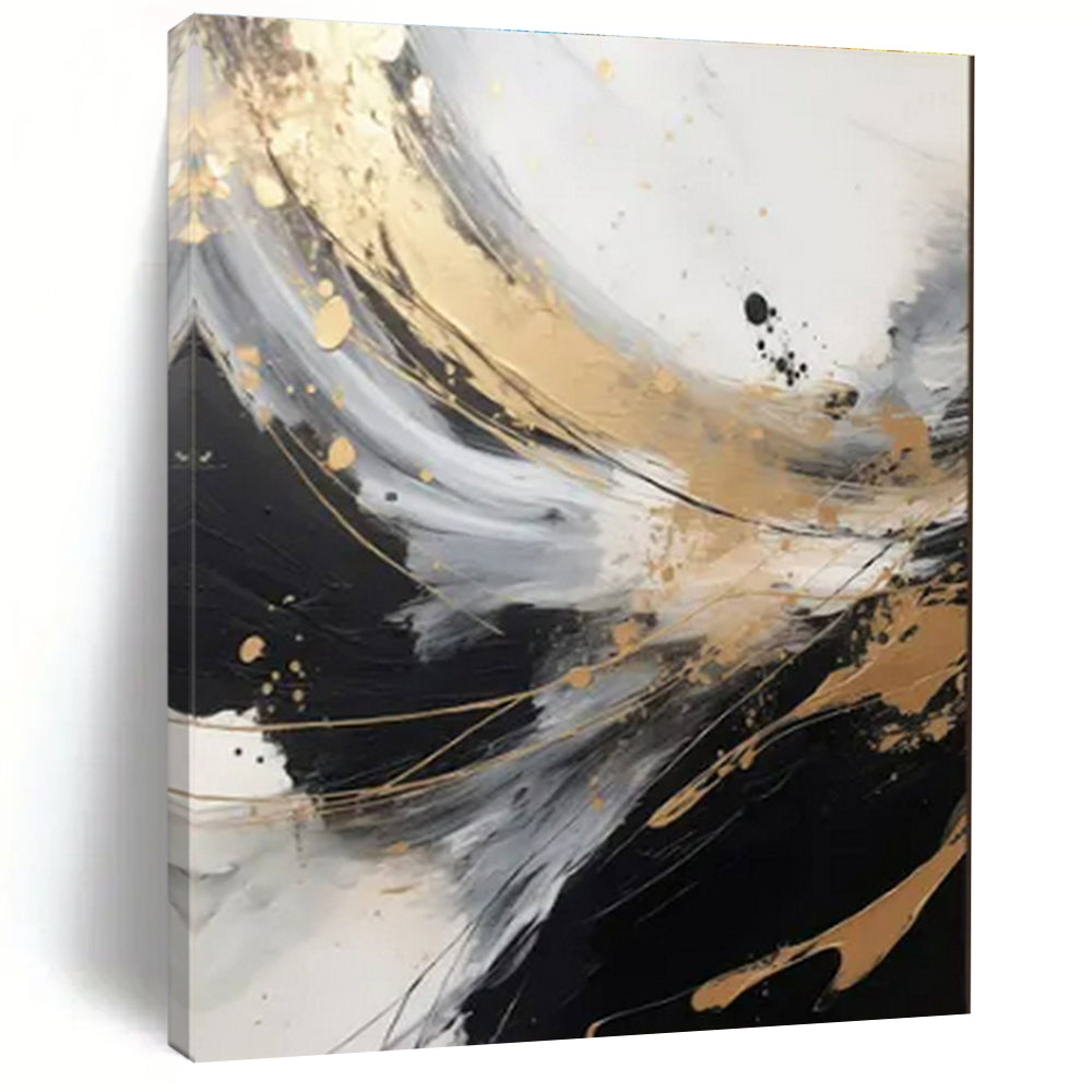 Cool Abstract Paintings Black, White, Gold, and Gray Dynamic Abstract Art HS594