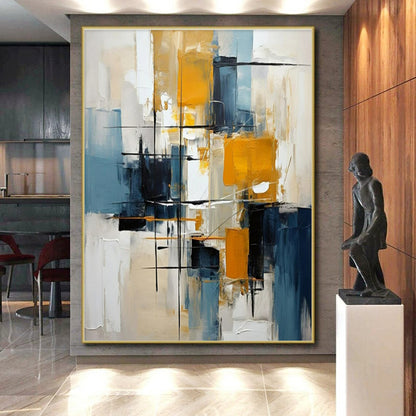 Acrylic Modern Art Paintings Blue, Yellow, and Black Geometric Abstract Painting On Canvas HS782