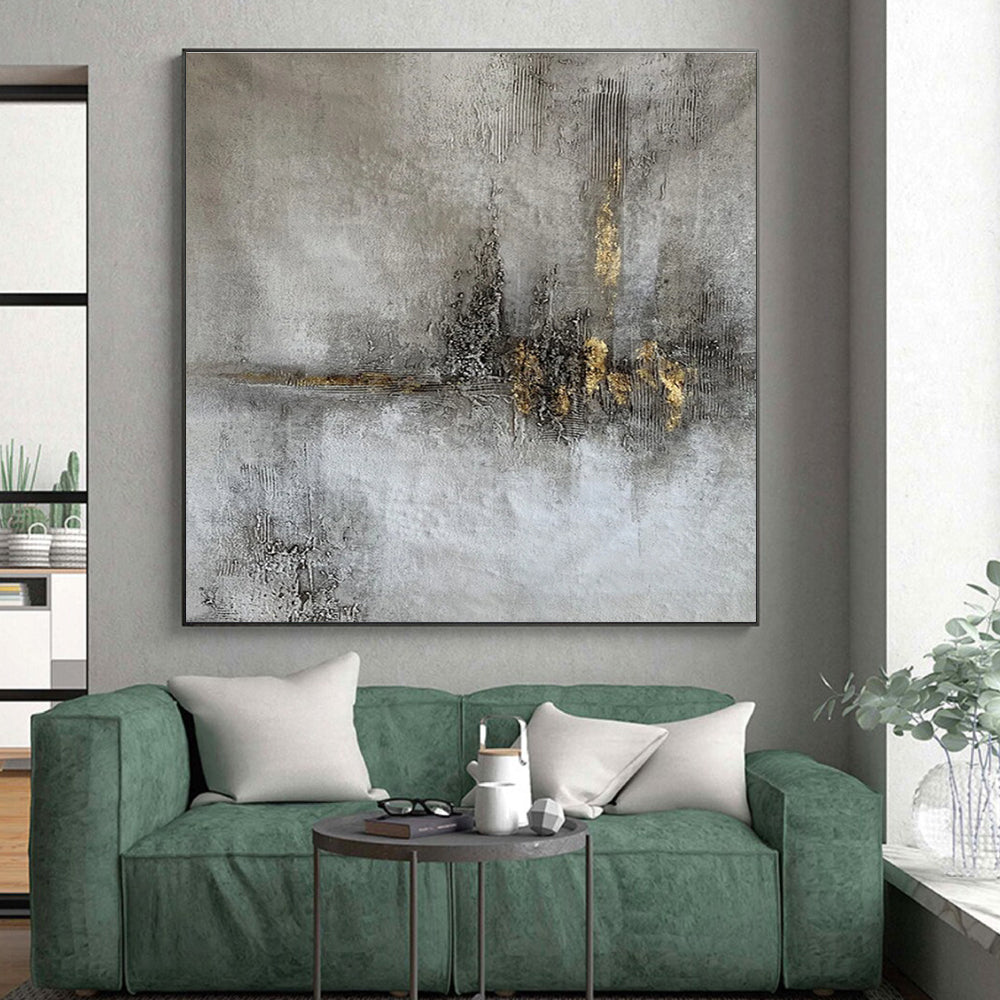 Minimalist Canvas Art Gray and Gold Textured Abstract Art HS614
