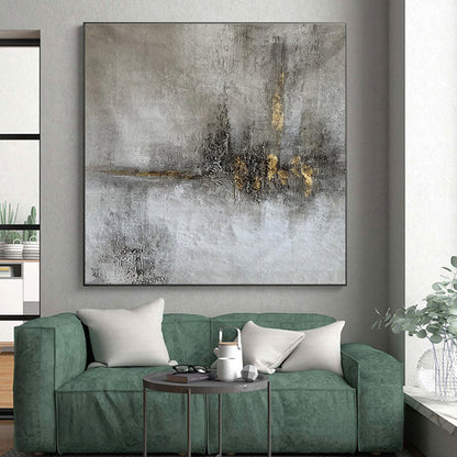 Minimalist Canvas Art Gray and Gold Textured Abstract Art HS614