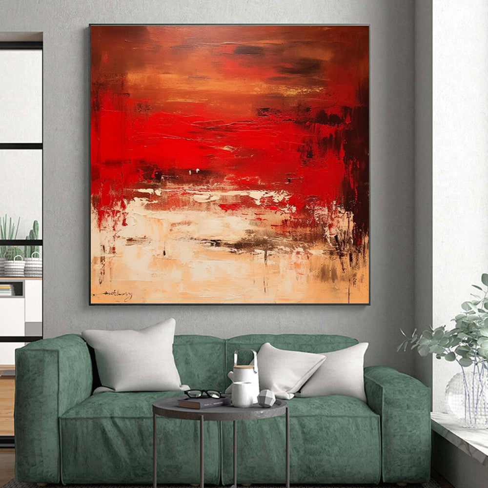 Hand-Painted Art with Red, Brown, Beige and Black Colors, Abstract Landscape Theme HS461