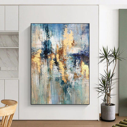 Hand Painted Art Blue & Gold Textured Abstract, Acrylic Modern Art Paintings HS440