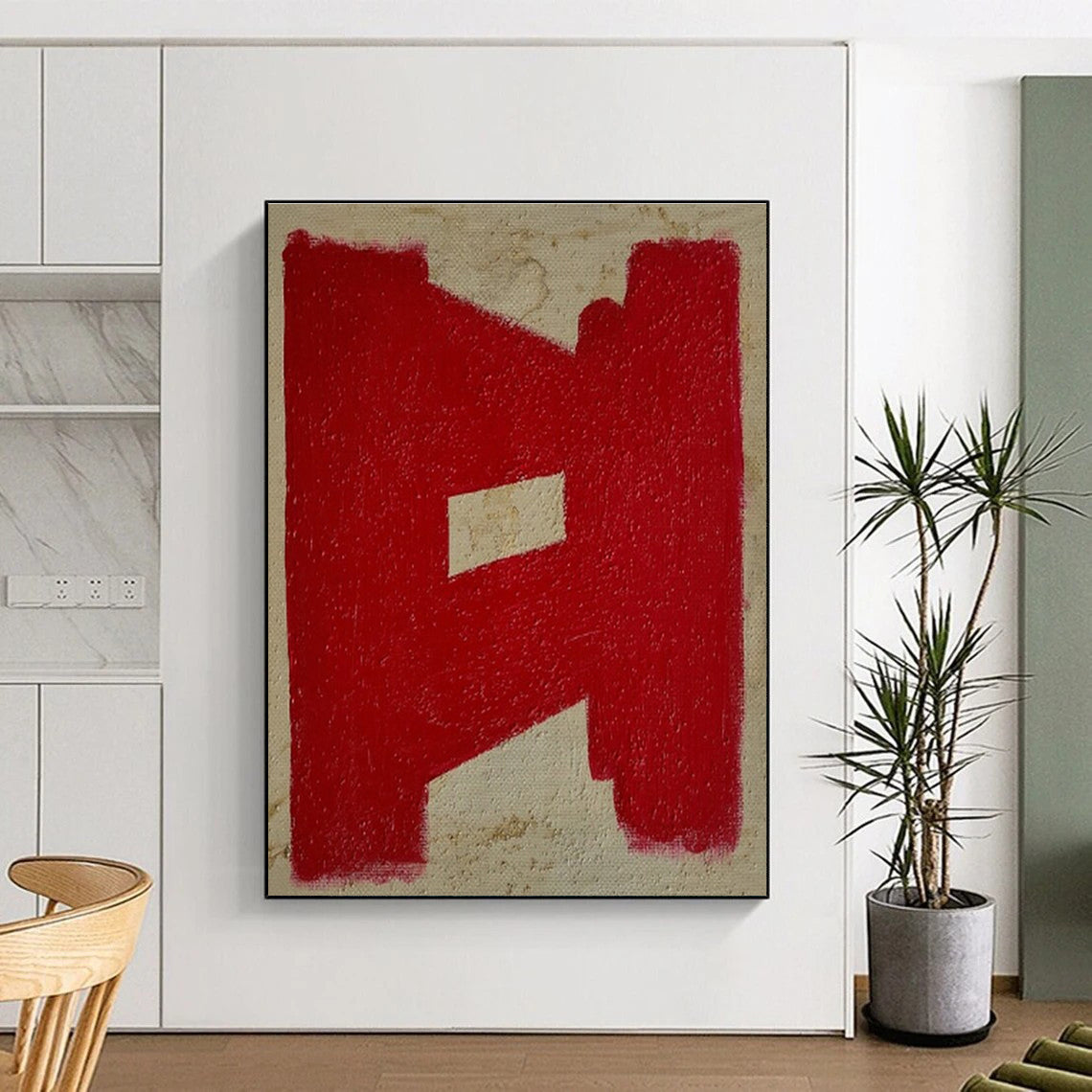 Cool Abstract Paintings Red and Beige Geometric Abstract Art HS640