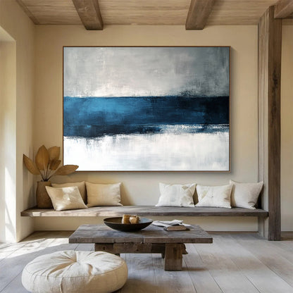 Big Size Blue, Gray, and White Abstract Minimalist Seascape - Acrylic Painting WB282
