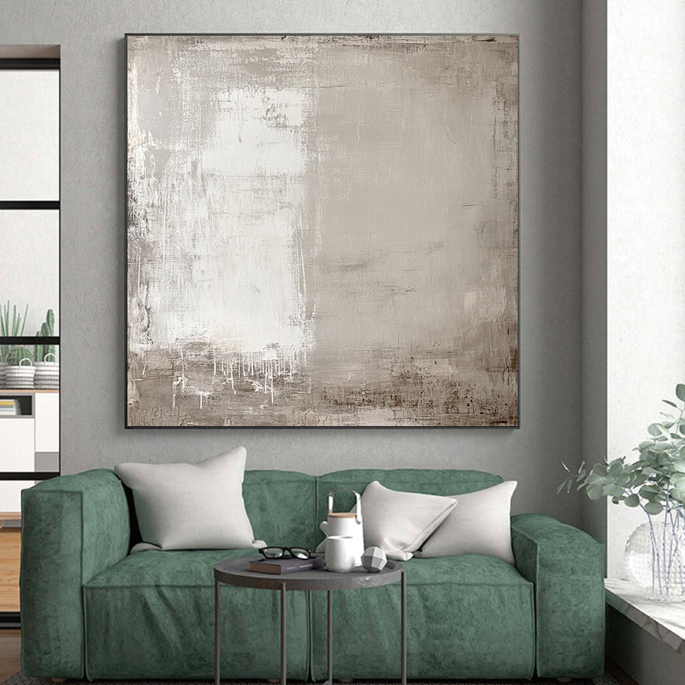 Hand Painted Art Neutral Gray and White Textured Minimalist Abstract Art HS183