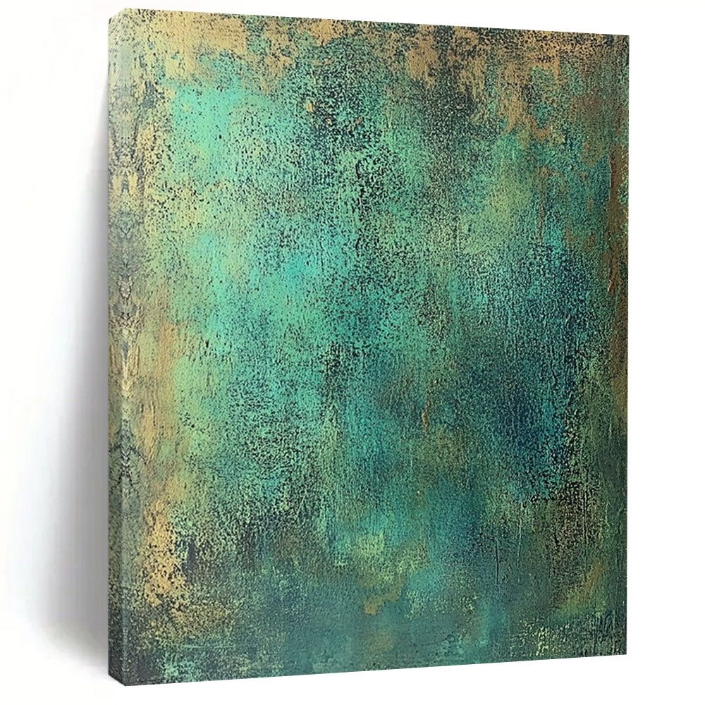 Acrylic Modern Art Paintings Teal and Gold Textured Abstract Art HS177
