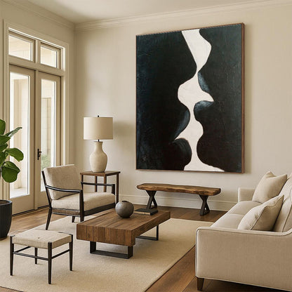 Minimalist Canvas Art Black and White Organic Abstract Art HS720