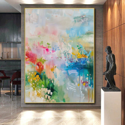 Large Contemporary Wall Art Multicolor Floral Abstract Art HS717