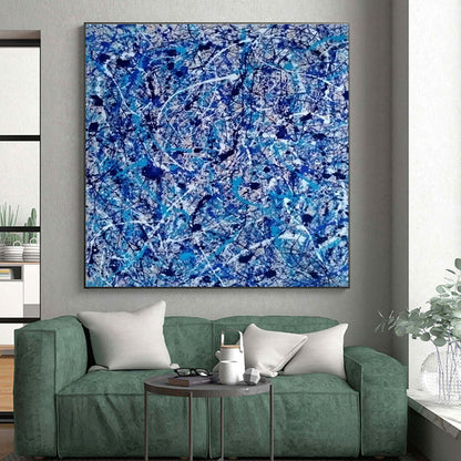 Cool Abstract Paintings Blue, White, and Black Splatter Abstract Art HS605
