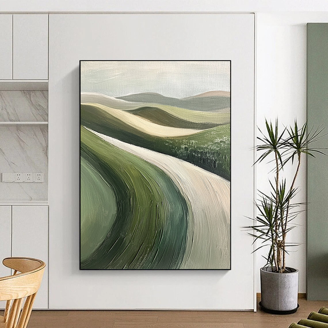 Green, Beige Abstract Landscape Art For Living Room and Sunroom WS438