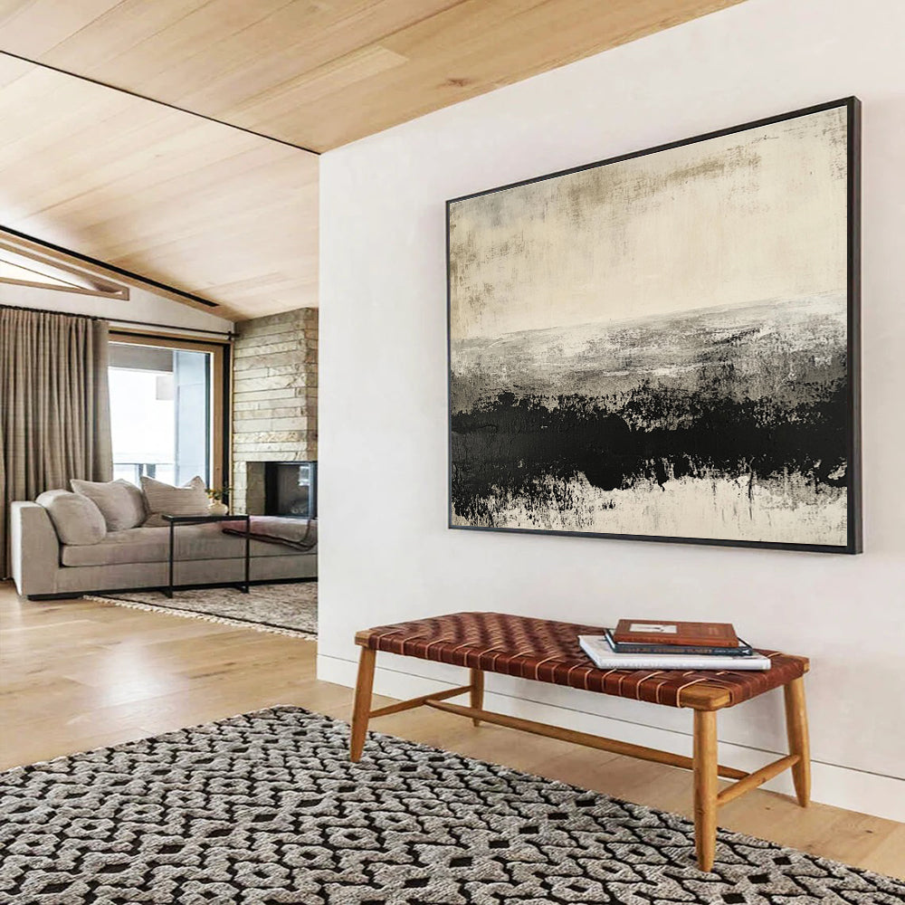 Horizontal Gray Textured Landscape Abstract Painting WB259