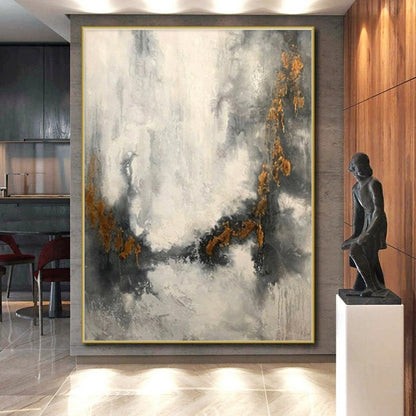 Hand Painted Art Gray & Gold Textured Abstract, Acrylic Modern Art Paintings HS430