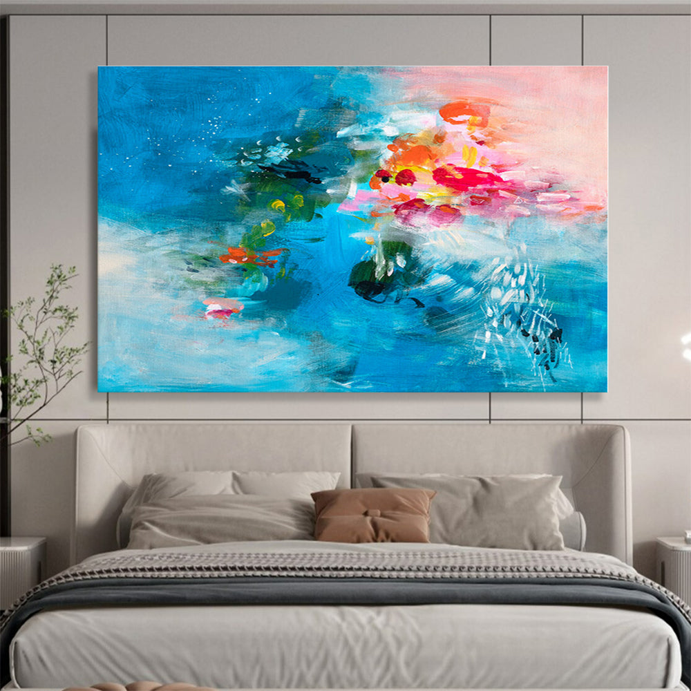Blue, Pink, Orange Abstract Fluid Acrylic Painting WB021