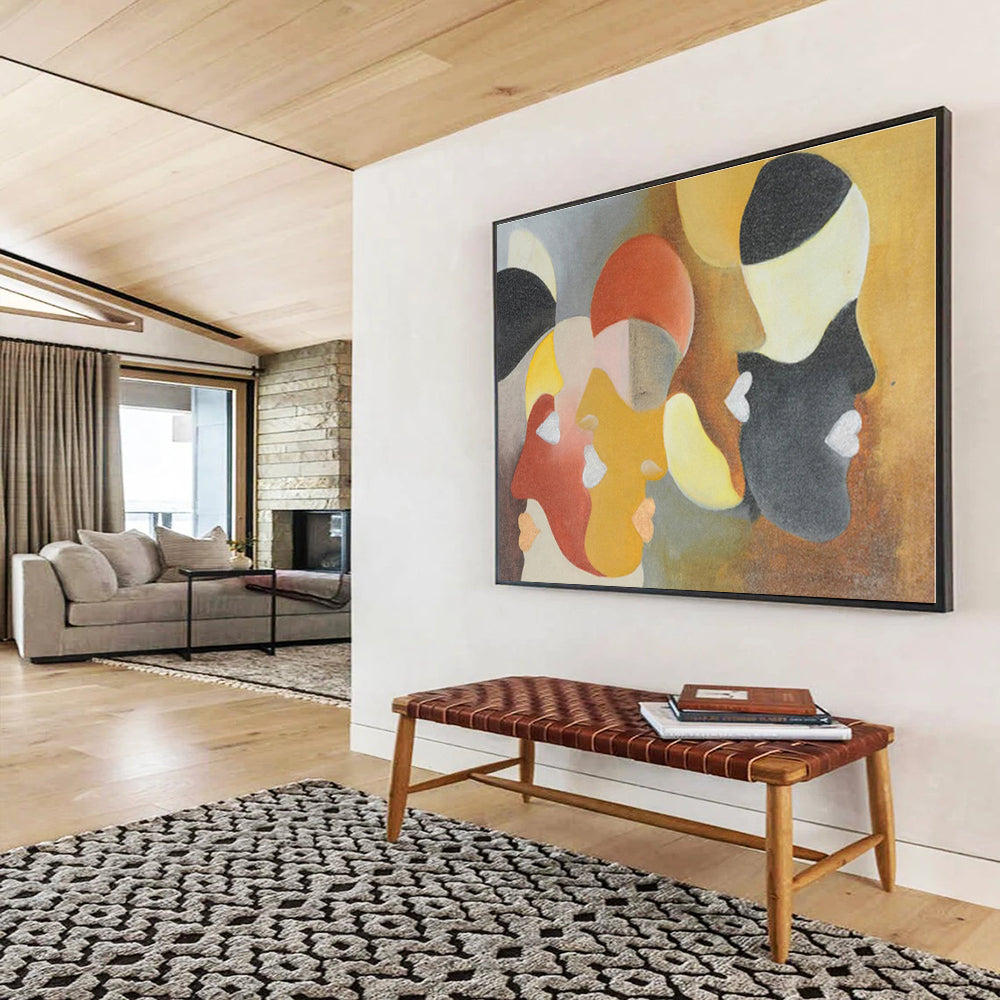 Multicolor Geometric Faces Abstract Painting, Abstract Acrylic Art WB003