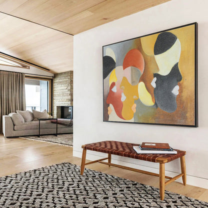 Multicolor Geometric Faces Abstract Painting, Abstract Acrylic Art WB003