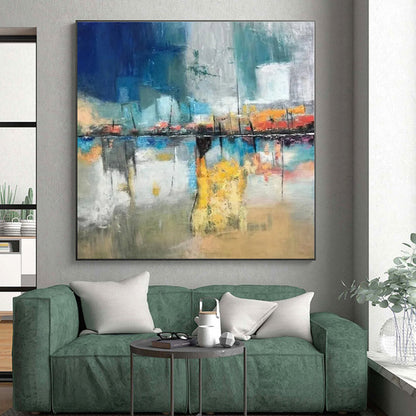 Acrylic Modern Art Paintings Blue, Gray, and Orange Dynamic Abstract Painting On Canvas HS806