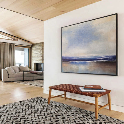 Horizontal Big Size Blue and Brown Abstract Seaside Painting WB191