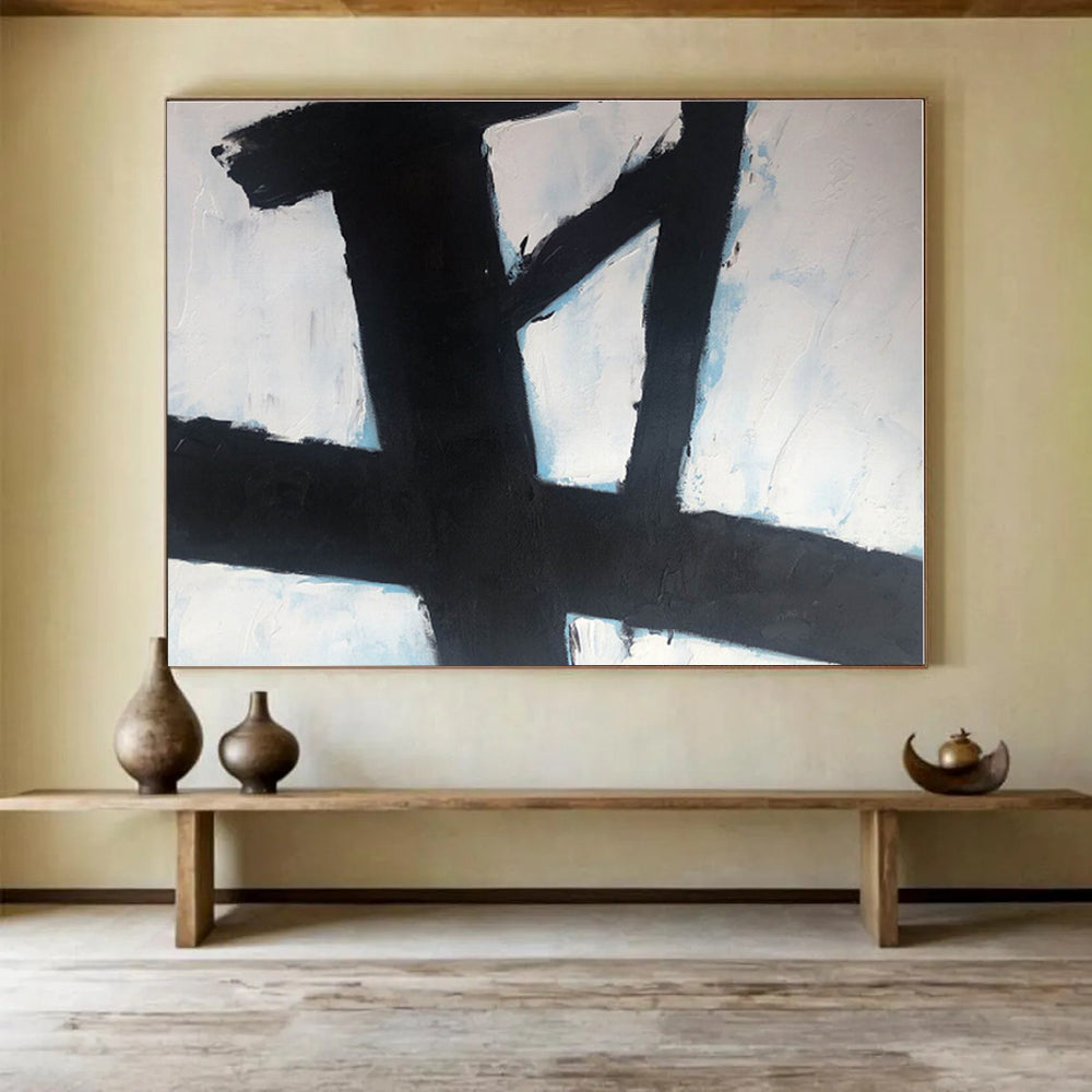 Big Size Black and White Abstract Bold Strokes Painting WB060