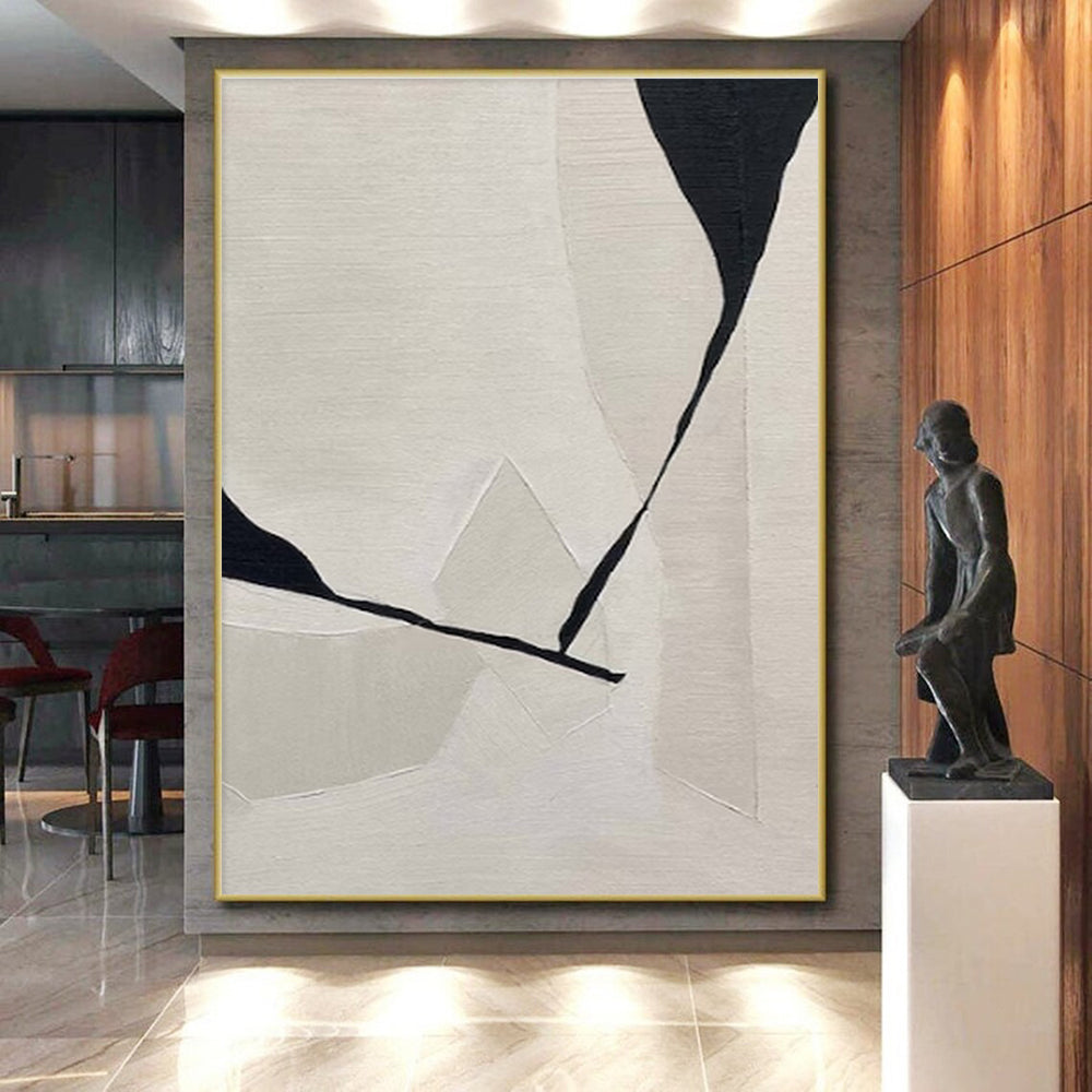 Unique Abstract Art Black and White Geometric Abstract Painting On Canvas HS795