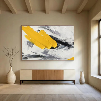 Modern Art Abstract Paintings Bold Yellow Black and White Textured Abstract Painting WB336