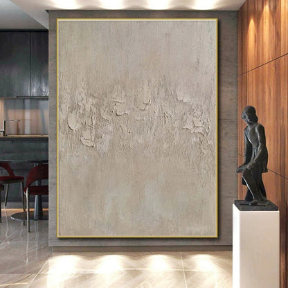 Hand-Painted Minimalist Canvas Art in Beige with Textured Details - Large Painting In Living Room HS505