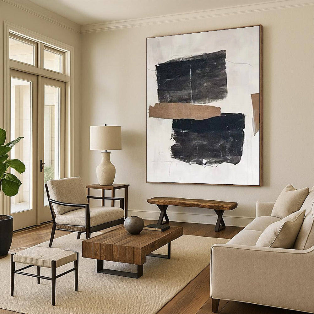 Handmade Art Black, Brown, and White Textured Abstract Art HS703