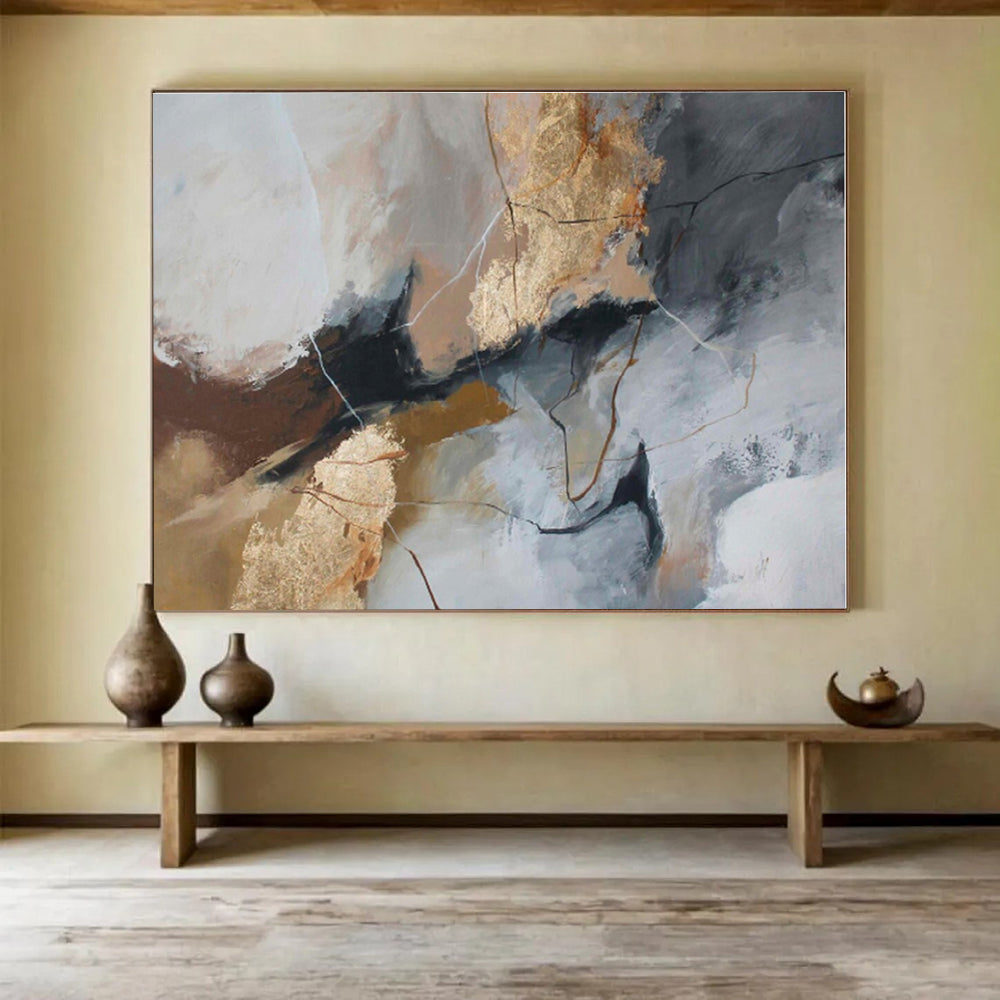 Gray, Brown, Gold Abstract Painting – Artistic Acrylic Composition WB046