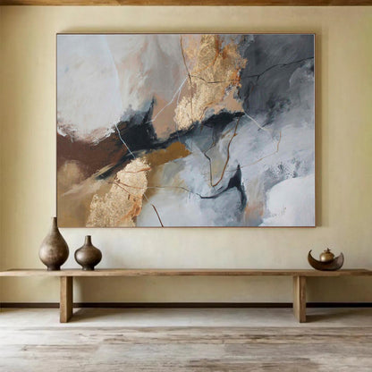 Gray, Brown, Gold Abstract Painting – Artistic Acrylic Composition WB046