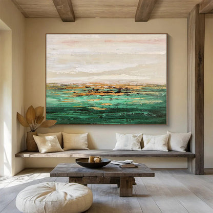 Oversized Canvas Art Green and Gold Abstract Landscape Painting WB126