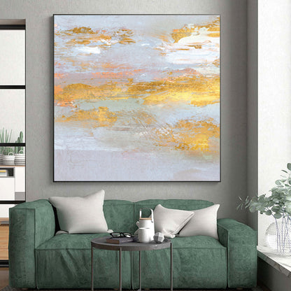 Unique Abstract Art Gold, Gray & White Textured Abstract, Acrylic Modern Art Painting HS239