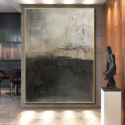 Hand-Painted Black and Gray Textured Abstract Landscape Art HS185