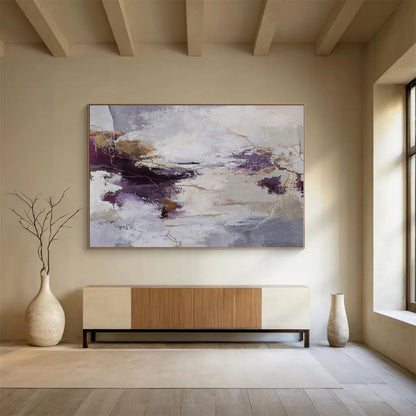 Big Size Purple, Gray and Beige Abstract Textured Painting WB115