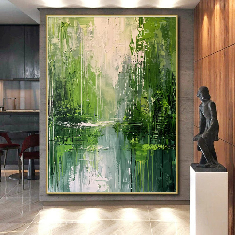 Hand Painted Art Green Textured Landscape Abstract Art HS200