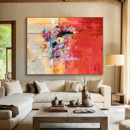 Acrylic Modern Art Paintings Red, Orange, Pink & Multicolor Abstract Cityscape Art HS387