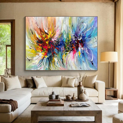 Contemporary Abstract Art: Multicolor Explosive Floral Abstract Painting WB344