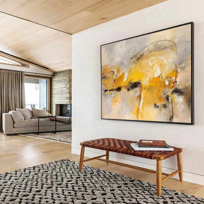 Huge Size Yellow, Gray and Black Abstract Expressionist Painting WB103