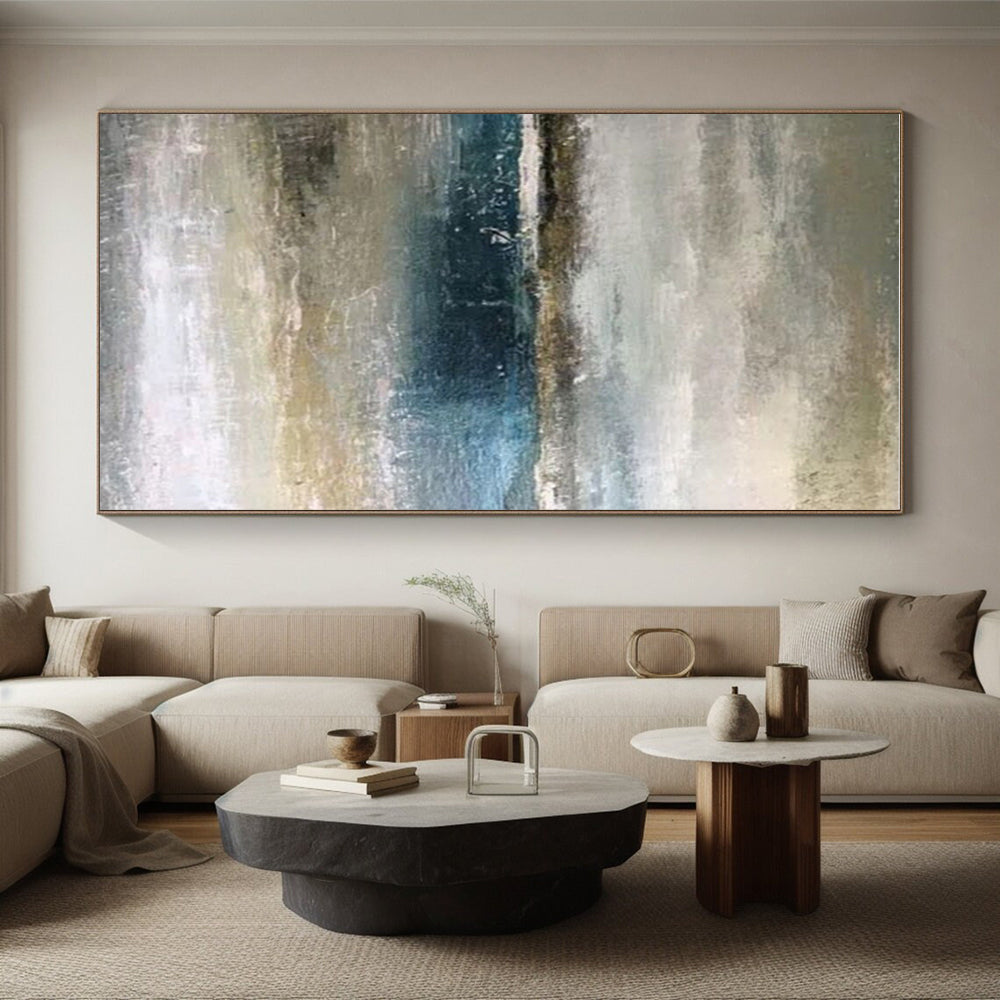 Hand-Painted Acrylic Modern Art Painting with Blue, Gray, Beige Textures - Large Contemporary Wall Art HS511