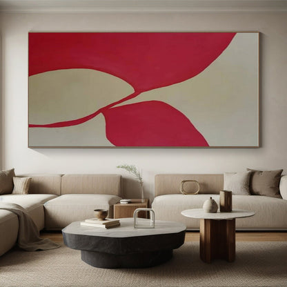 Handmade Art Red and Beige Floral Abstract Art HS645