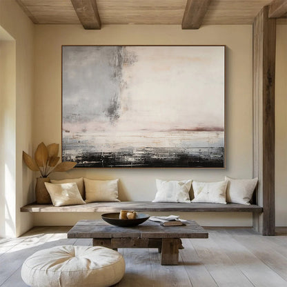 Gray, Beige, Black Abstract Textured Landscape Acrylic Painting WB023