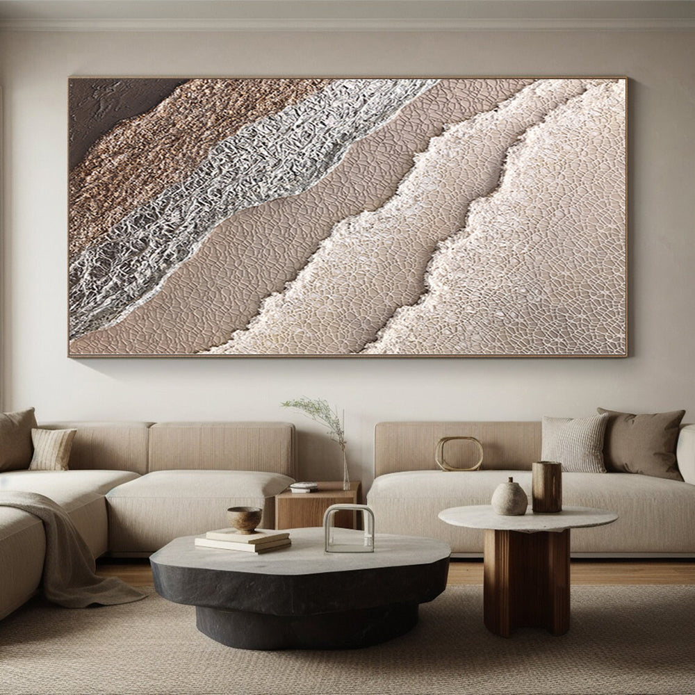 Hand-Painted Beige, Gray, and Brown Textured Layered Abstract Painting For Sale HS009