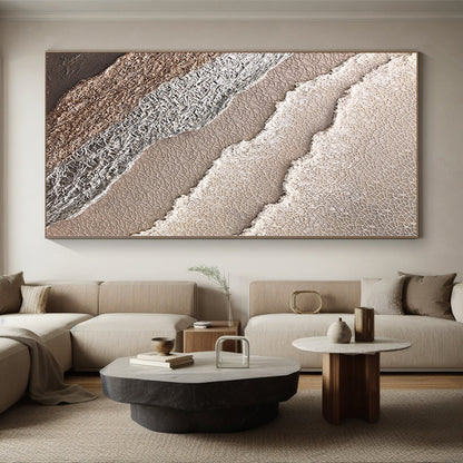 Hand-Painted Beige, Gray, and Brown Textured Layered Abstract Painting For Sale HS009
