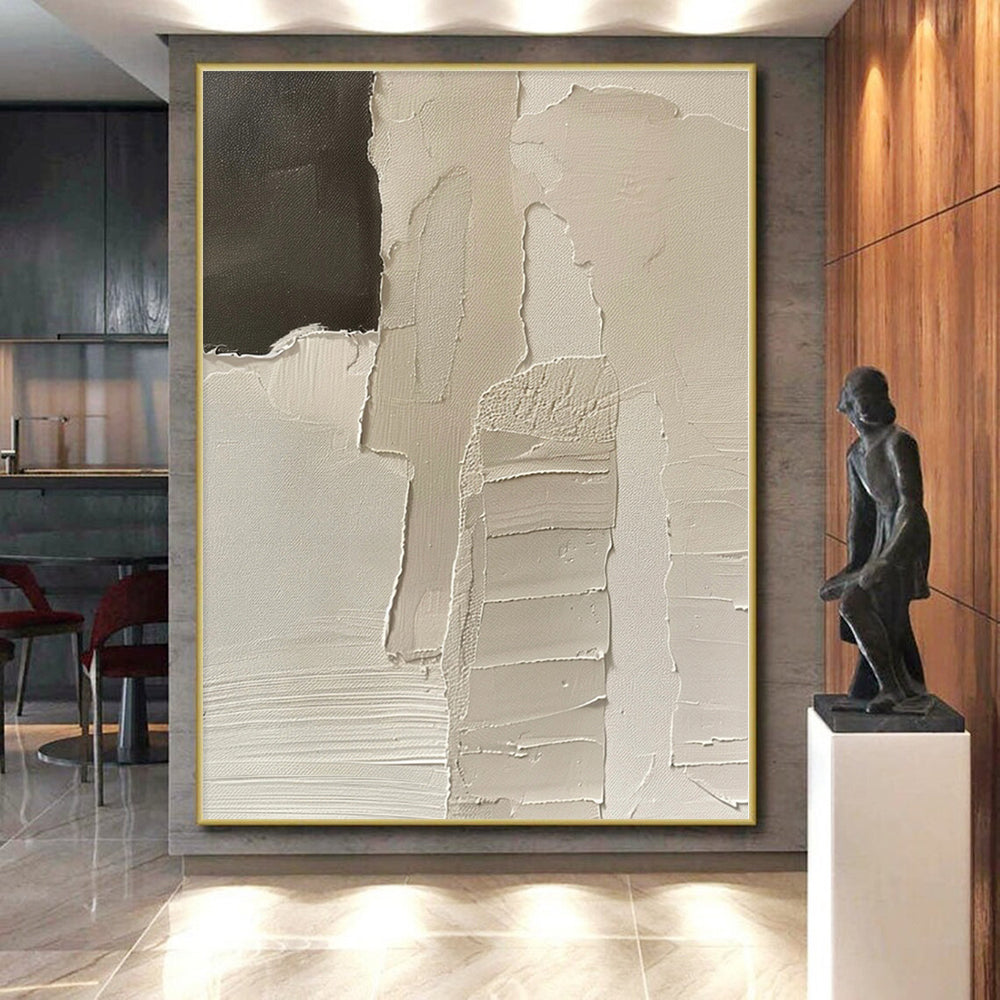 Hand-Painted Gray and Black Textured Abstract Shape Painting For Sale HS028