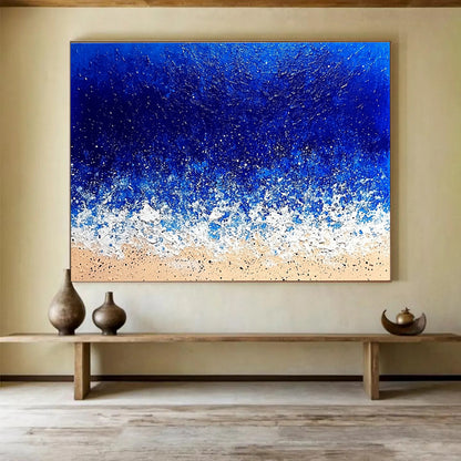 Extra Large Size Blue, White, and Beige Textured Abstract Seashore - Acrylic Painting WB285