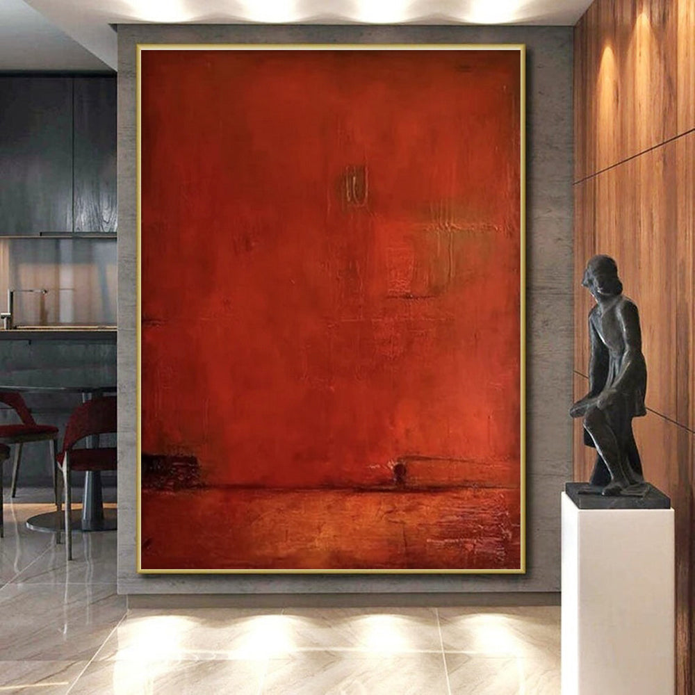 Hand-Painted Rich Red Textured Abstract Art, Large Size Acrylic Modern Art Paintings HS545