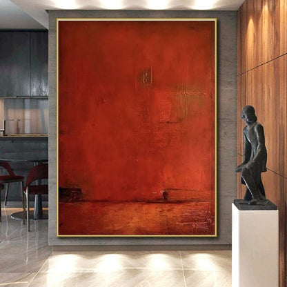 Hand-Painted Rich Red Textured Abstract Art, Large Size Acrylic Modern Art Paintings HS545